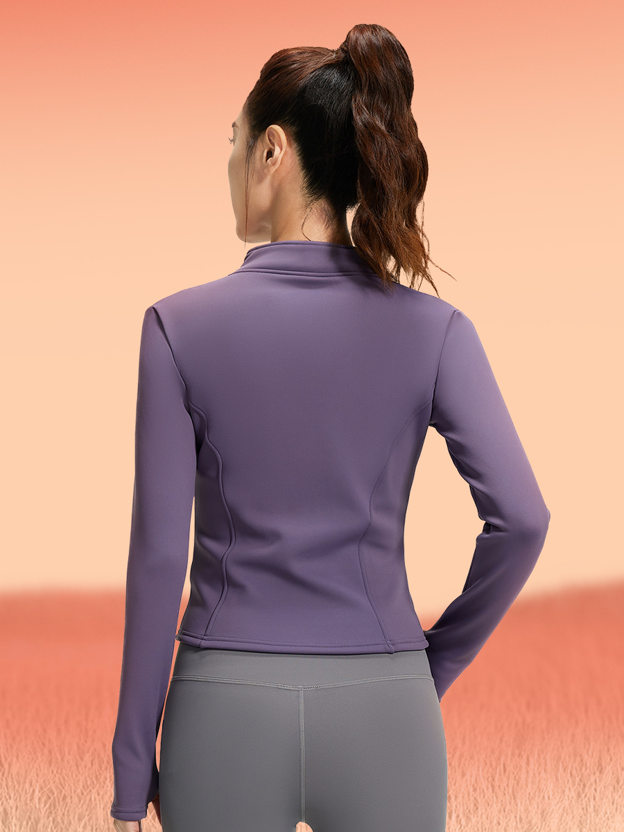 秋冬加绒瑜伽服上衣加厚保暖健身服蜜桃绒运动外套