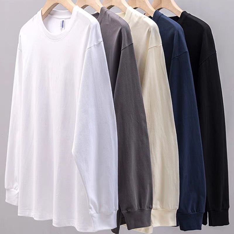 厂家直销秋冬500G长袖重磅新疆棉纯白色二本针圆领套头卫...