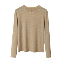 羊毛长袖t恤女显瘦上衣2025新款秋季内搭鱼骨线打底衫