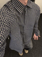 黑白格子衬衫男款春秋美式复古格纹内搭长袖衬衣cleanf...